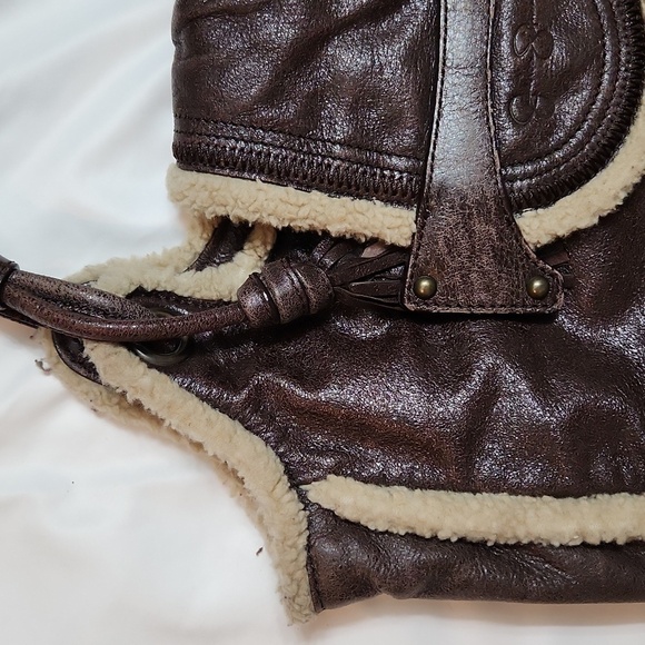 Jessica Simpson Brown and Cream Faux Leather and Sherpa Shoulder bag - Picture 16 of 16